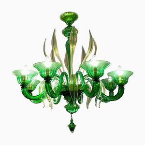 Lustre en Verre de Murano Vert, Venise, 1990s