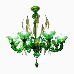 Lámpara de araña de cristal de Murano verde, años 90