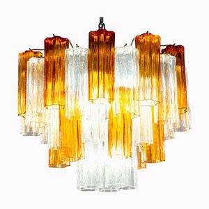 Murano Gold and Clear Glass Tronchi Chandelier, 1970s