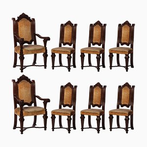 Italienische Renaissance Revival Stühle und Armlehnstühle, 8er Set