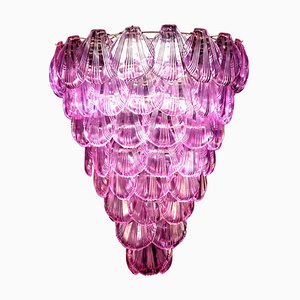 Lámpara de araña grande de cristal de Murano rosa, años 80