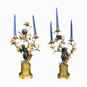 19th Century French Bronze and Gilt Candelabras, Set of 2