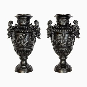 Renaissance Revival Black Painted Bronze Vases