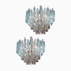 Modern Multi Tier Crystal Prism Murano Glass Chandeliers, 1970s, Set of 2