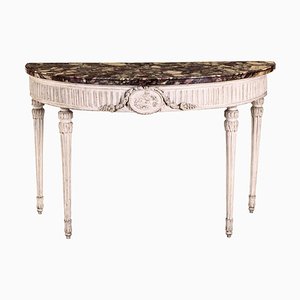 18th-Century Louis XVI Italian Demilune Ivory Painted Console Table