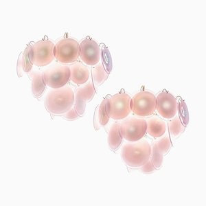 Pink Disc Murano Chandeliers from Vistosi, 1970s, Set of 2