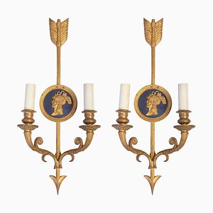 Bronze Two-Light Neoclassical Wall Sconces, Set of 2