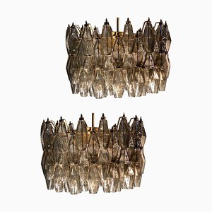 Lámparas de araña Poliedri de cristal de Murano en gris, estilo Carlo Scarpa. Juego de 2