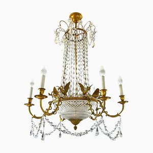 Lustre Empire en Bronze Doré et Cristal Taillé, 1815