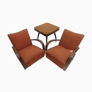 Armchairs + Spider Table by Halabala for Thonet, Czechoslovakia, 1930s, Set of 3