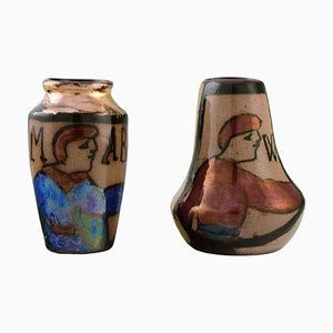 Miniatur Vasen aus handbemalter glasierter Keramik, 2er Set