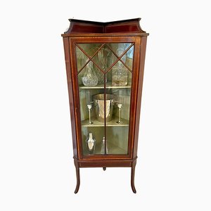 Antike edwardianische Eckvitrine aus Mahagoni mit Intarsien