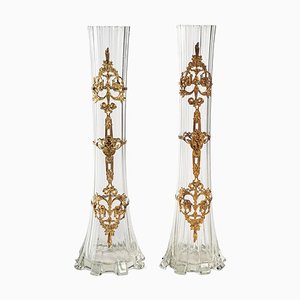 Gilt Brass and Crystal Vases, Set of 2