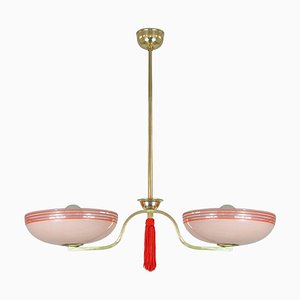 German Pale Pink and Red Chandelier, 1930s