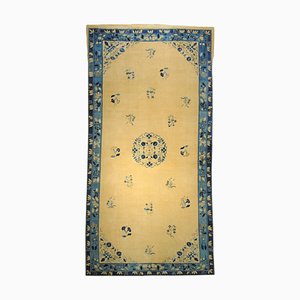 Chinesischer Peking Teppich aus Wolle & Blau, 19. Jh., 1870er