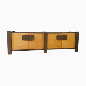 Mid-Century Wood and Leather Sideboard, Italy, 1970s