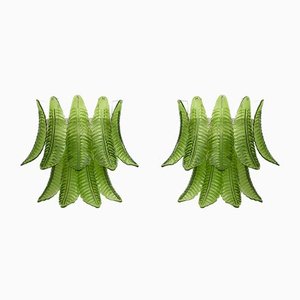 Mid-Century Modern Sconces in Murano Glass with Palm Leaves, Italy, 1970s, Set of 2