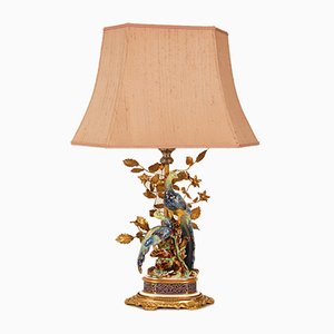 Italienische Mid-Century Hollywood Regency Peacock Tischlampe aus Bronze und Porzellan