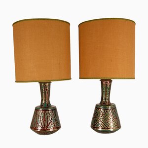 French Art Deco Geometric Table Lamps in Enamel on Copper by Camille Faure, 18th Century, Set of 2