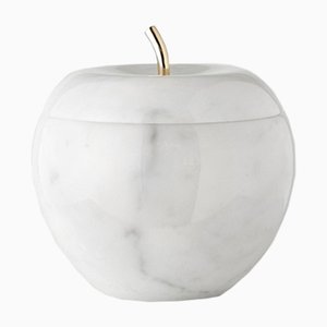 White Carrara Marble and Brass Mirror Apple Box
