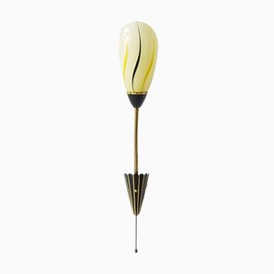 Flexible Wall Lamp in Brass and Glass with Pull Switch, 1950s