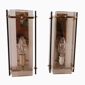 Portuguese Art Deco Style Gold and Amber Glass Wall Sconces, Set of 2
