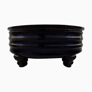 Large Flower Pot with Dark Blue Glaze by Svend Hammershøi for Kähler, 1940s