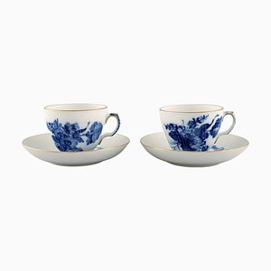 Blue Flower Curved Coffee Cups with Saucers With Gold Edge from Royal Copenhagen, Set of 4