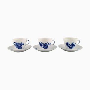 Tasses à Café Fleur Bleues avec Soucoupes de Royal Copenhagen, 1950s, Set de 6