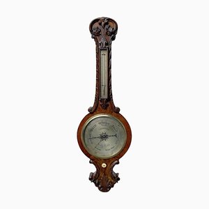 Baromètre Banjo Victorien Antique en Noyer Sculpté