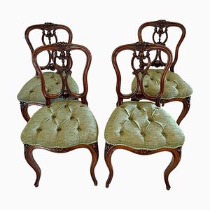 Antique Victorian French Carved Walnut Side Chairs, Set of 4