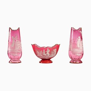 Vases en Cristal Rose et Cache-Pot, Set de 3