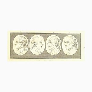 Thomas Holloway, Heads of Men, Original Etching, 1810