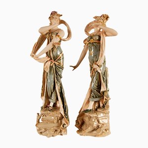 Austrian Art Nouveau Porcelain Figures, Set of 2