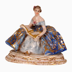 Figura de dama italiana de porcelana y cerámica de Guido Cacciapuoti