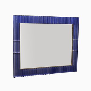 Murano Periwinkle Glass and Brass Wall Mirror, 1980s