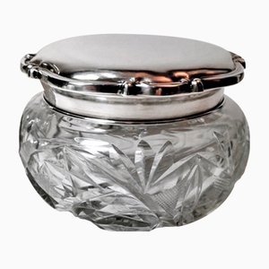 Spanische Toilettenbox aus geschliffenem Kristallglas und Sterling Silber