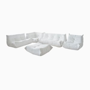 White Bouclette Togo Living Room by Michel Ducaroy for Ligne Roset, Set of 5