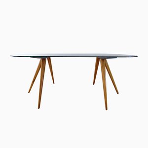Dining Table in Beech and Glass, 1960s