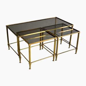 Mid-Century Modern Brass Nesting Tables Attributed to Maison Jansen, Set of 3