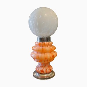 Italian Space Age Orange and White Glass Table Lamp from Mazzega, 1970s