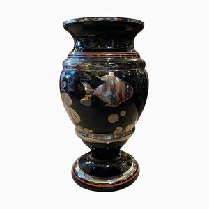 Vase Art Déco en Verre Noir Argenté, Italie, 1930s