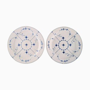 Plats de Service Cannelés Bleus Antiques de Royal Copenhagen, Début 19ème Siècle, Set de 2