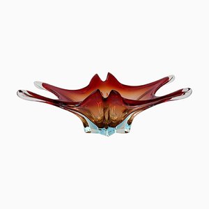 Large Murano Bowl in Reddish and Clear Mouth-Blown Art Glass, 1960s or 1970s