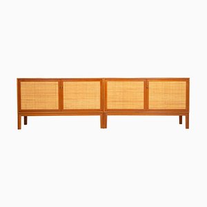 Enfilades Mid-Century Scandinaves en Teck et Rotin par Alf Svensson, Set de 2