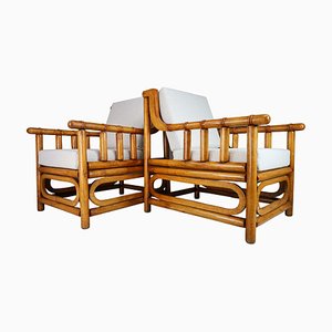 Mid-Century Armlehnstühle aus Bambus & Holz, 1950er, 2er Set