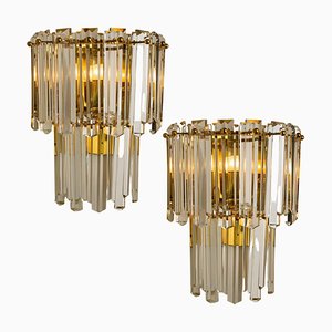 Large Faceted Glass and Gilt Brass Sconces from J. T. Kalmar, Vienna, 1960s, Set of 2