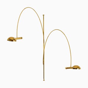 Height Adjustable Double Ball Arc Floor Lamp in Brass by Florian Schulz, 1970s