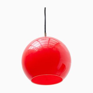 Lampe à Suspension en Verre Opalin Rouge de Peill & Putzler, 1950s