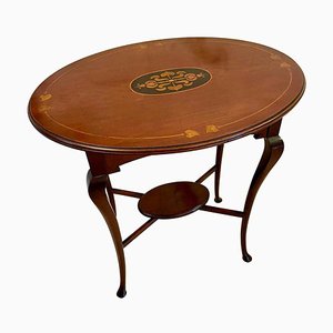 Antique Art Nouveau Inlaid Mahogany Oval Lamp Table